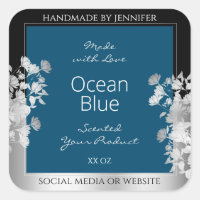Custom Product Labels Ocean Blue with Silver Frame