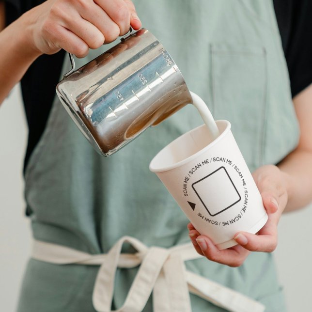 Custom Professional Black & White QR Code Barista Paper Cups (Creator Uploaded)