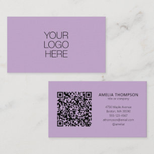 Custom Professional Business Logo Lavender QR Code Card