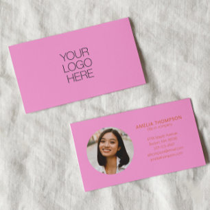 Custom Professional Business Logo Photo Pink Card