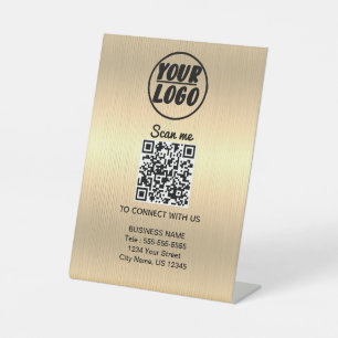 Custom Professional Business Logo QR Code Gold  Pedestal Sign