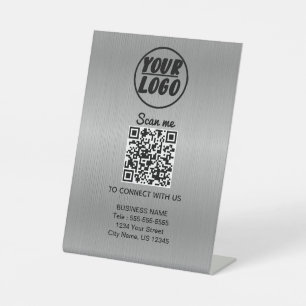 Custom Professional Business Logo QR Code Silver Pedestal Sign
