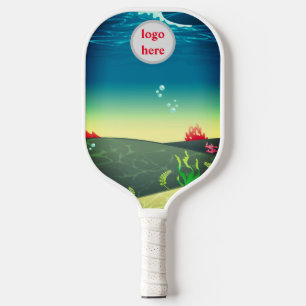 Custom professional circular logo with sea blue  pickleball paddle