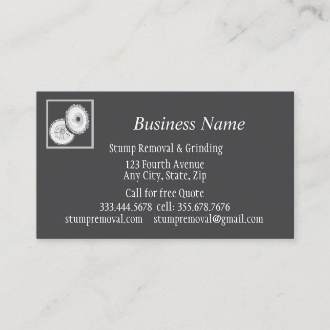Custom Professional Classic Stump Grinding Removal Business Card (Front)