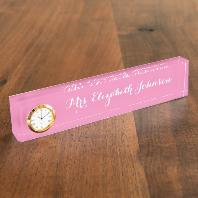 Custom Professional Elegant Pink Teacher School Nameplate (Side)