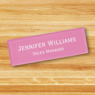 Custom Professional Executive Modern Pink Magnetic Name Tag