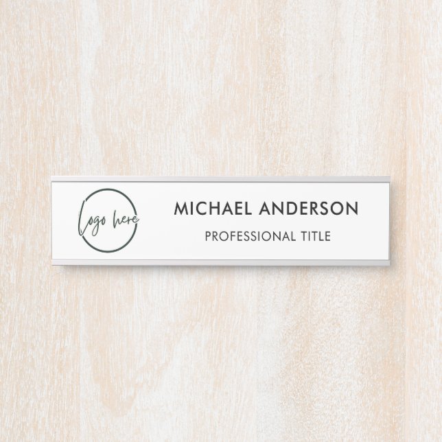 Custom Professional, Modern Black White Logo, Name Door Sign (Front)