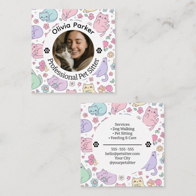 Custom Professional Pet Sitter  Square Business Card (Front/Back)