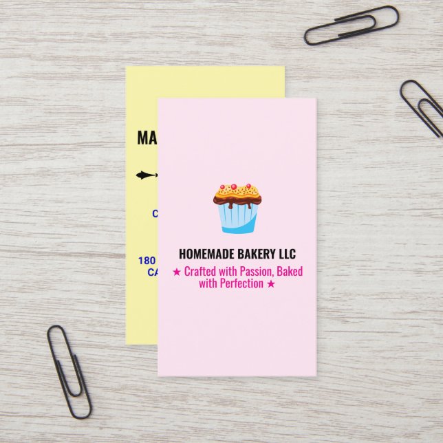 Custom Professional Pink Slogans & Bakery Logo Business Card (Front/Back In Situ)