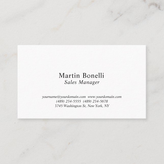 Custom Professional Plain Black & White Classical Business Card (Front)