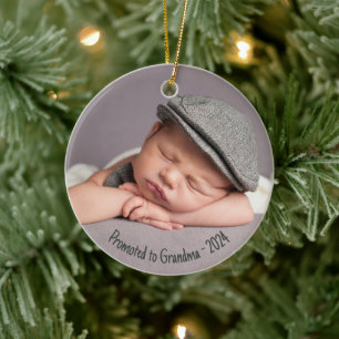 Custom Promoted to Grandma Photo Ceramic Ornament