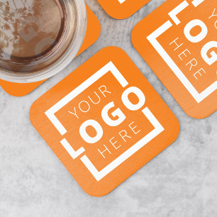 Custom Promotional Business Logo Branded Orange Square Paper Coaster