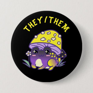 Custom Pronouns   Cottagecore LGBT Nonbinary Frog 3 Inch Round Button