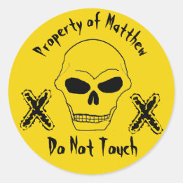 Custom Property of Your Name Skull Face Yellow Classic Round Sticker