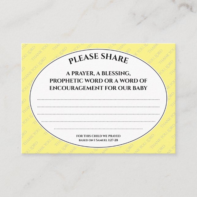 Custom PROPHETIC PRAYER For Baby Shower Enclosure Card (Front)