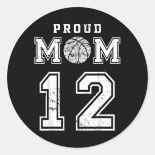 Custom Proud Basball Mom Number 12 Personalized Classic Round Sticker