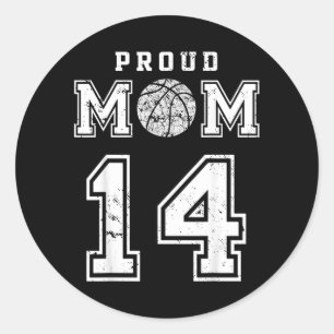 Custom Proud Basball Mom Number 14 Personalized Classic Round Sticker