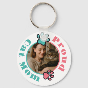 Custom Proud Cat Mom Keychain with Photo