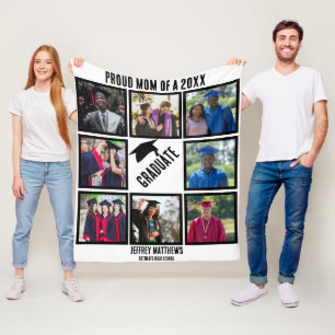 Custom Proud Mom of Year Graduation Photo Collage  Fleece Blanket