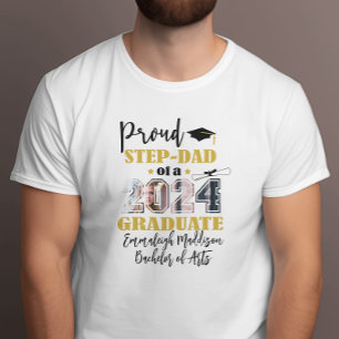 Custom Proud Step Dad Photo 2024 Graduate T-Shirt