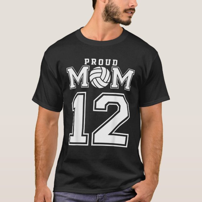 Custom Proud Volleyball Mom Number 12 Personalized T-Shirt (Front)