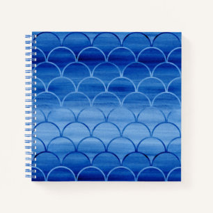 Custom Prussian Blue Watercolor Scale Pattern Notebook