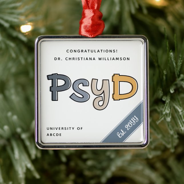 Custom PsyD Doctor of Psychology Graduation Chic Metal Ornament (Tree)