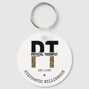Custom PT Physical Therapist Cheetah Print Keychain