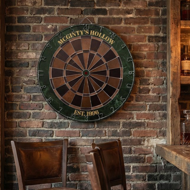Custom Pub Name Green Marble & Espresso Dartboard (Creator Uploaded)