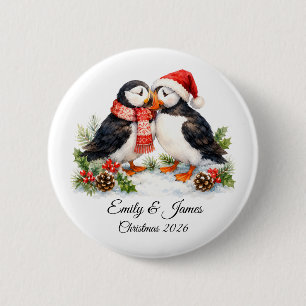 Custom Puffin Couple Cute Christmas Personalized 2 Inch Round Button