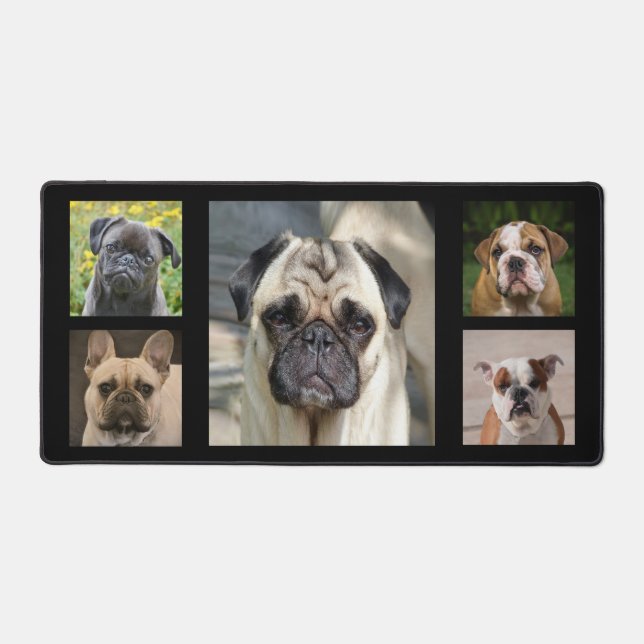 Custom Pug and Bulldog Dog Photos on Black Desk Mat (Front)