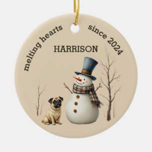 Custom Pug Dog Heart melting Keepsake Ceramic Ornament