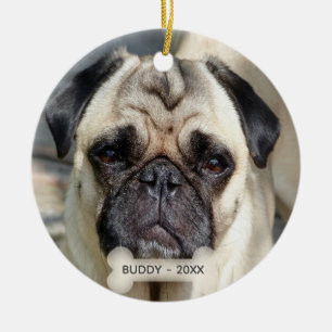 Custom Pug Dog Photo Ceramic Ornament