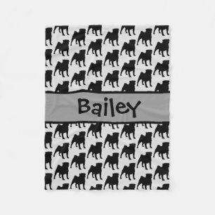 Custom Pug Dog Silhouette Fleece Blanket