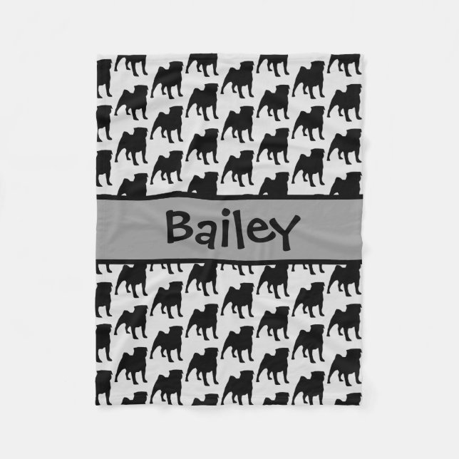 Custom Pug Dog Silhouette Fleece Blanket (Front)