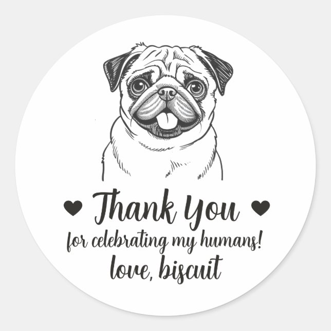Custom Pug Dog Wedding Favour Stickers (Front)