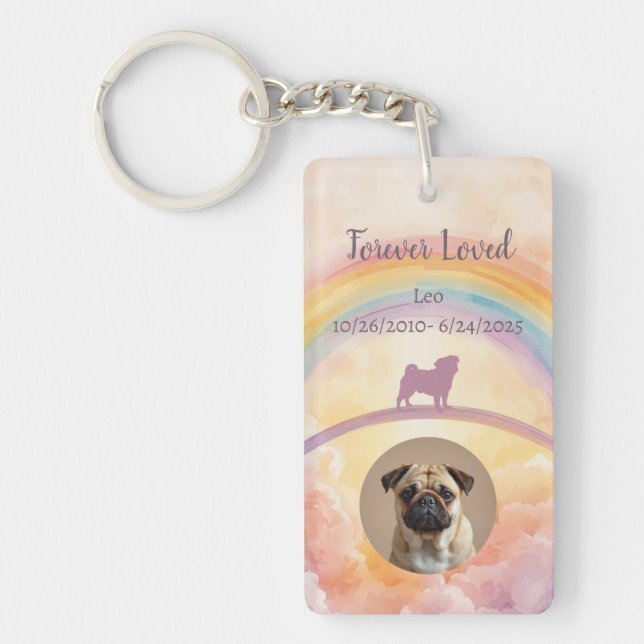 Custom Pug Pet Loss Keychain – Personalized Music (Front)