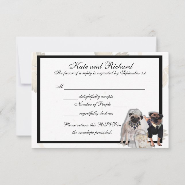Custom Pug Wedding RSVP Cards (Front)