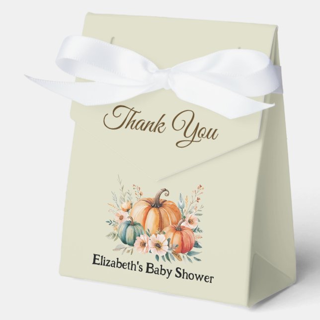Custom pumpkin and floral design for Baby Shower Favor Box (Front)