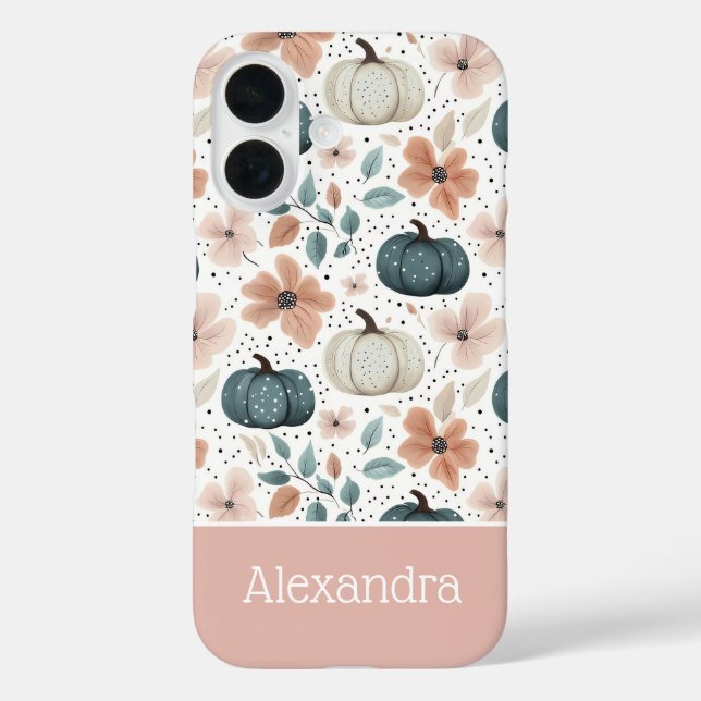 Custom Pumpkin and Flowers Fall Pattern  Case-Mate iPhone Case (Back)