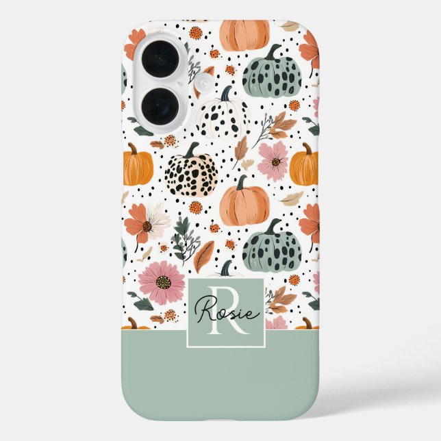 Custom Pumpkin and Flowers Fall Pattern  Case-Mate iPhone Case (Back)
