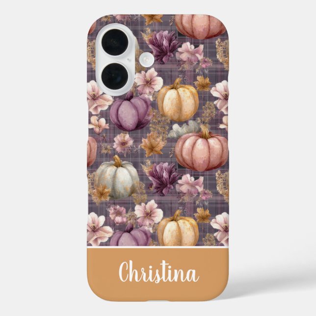 Custom Pumpkin and Flowers plaid  pattern  Case-Mate iPhone Case (Back)