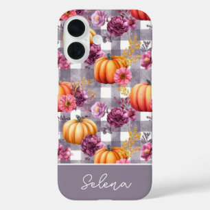 Custom Pumpkin and Flowers plaid pattern iPhone 16 Case