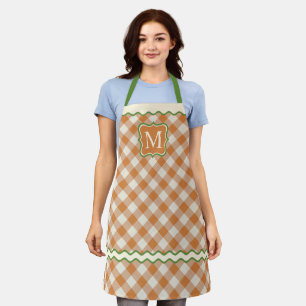 Custom Pumpkin Fall Orange Green Ivory Gingham Apron