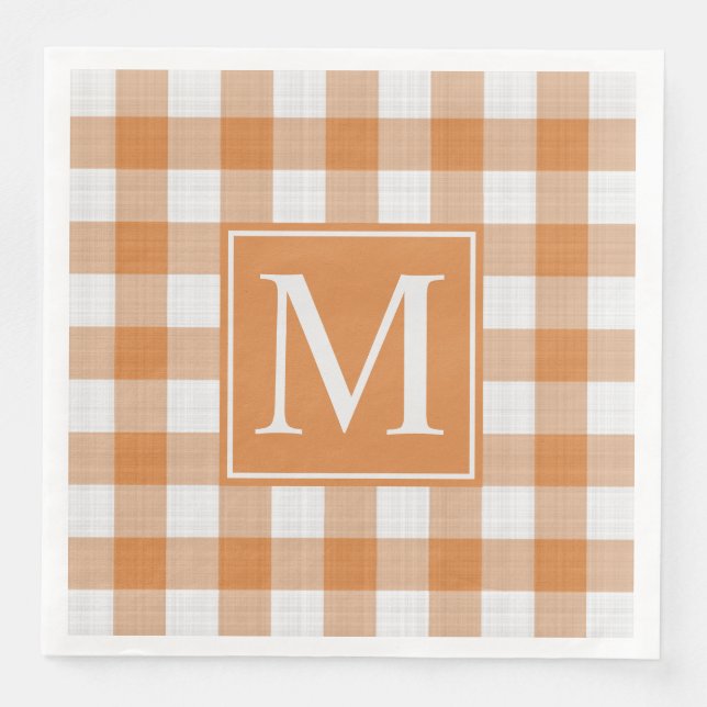Custom Pumpkin Orange Gingham Pattern Napkin (Front)
