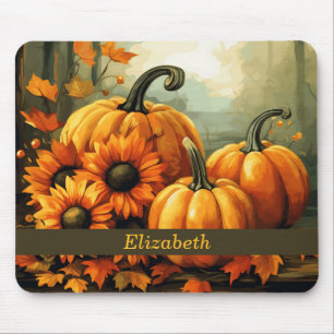 Custom Pumpkin Sunflower Fall Autumn Themed Mouse Pad