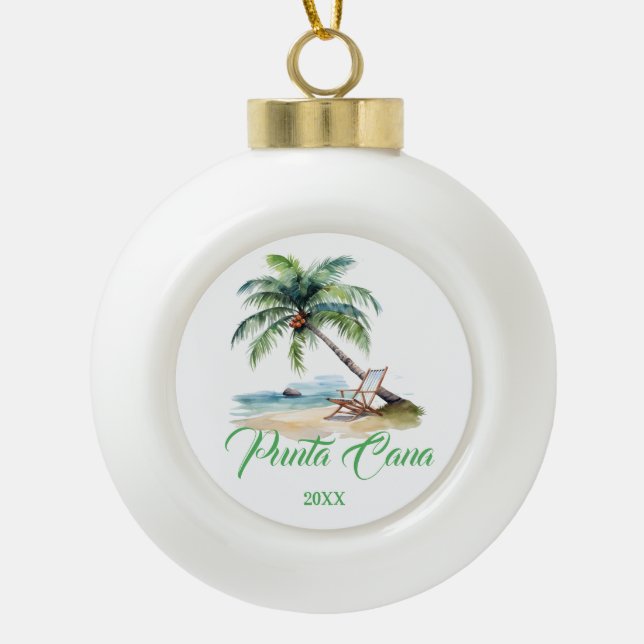 Custom Punta Cana Beach  Ceramic Ball Christmas Ornament (Front)