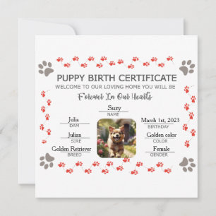 Custom Puppy Birth Certificate Holiday Card