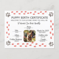 Custom Puppy Birth Certificate
