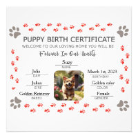 Custom Puppy Birth Certificate